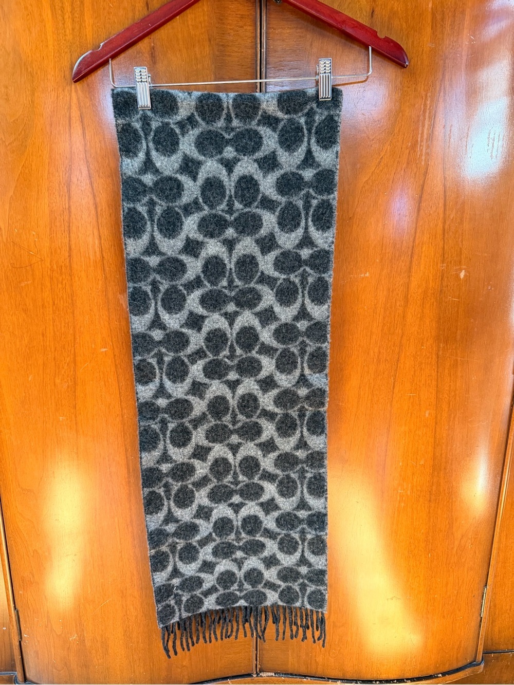 Coach Gray & Black Signature Pattern Scottish Wool Scarf